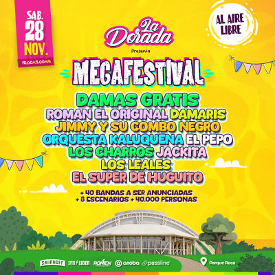 Flyer de Sab 28.11 LA DORADA MEGAFESTIVAL