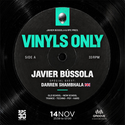 Flyer de JAVIER BUSSOLA & RPC PRESENTAN: VINILS ONLY