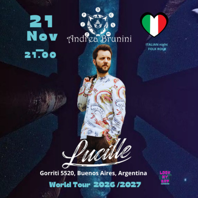 Flyer de Andrea Brunini cantautor Italiano - World tour 2026/2027