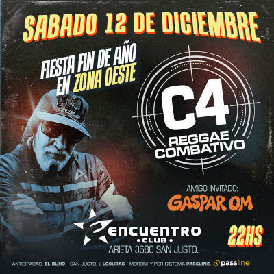 Flyer de Fiesta fin de año, C4 en San Justo!!!
