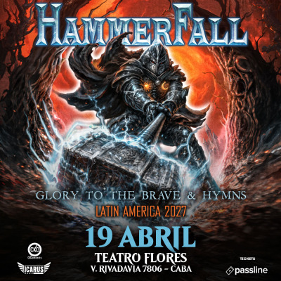 Flyer de HAMMERFALL - Glory to the Brave & Hymns - Latin America 2027
